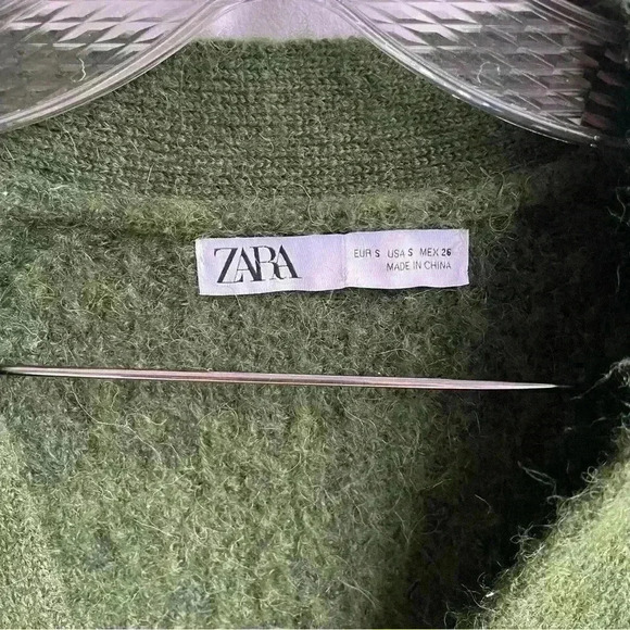 Zara Purl Knit Button Front Alpaca Wool Dark Green Oversized Cardigan size S - Picture 10 of 10